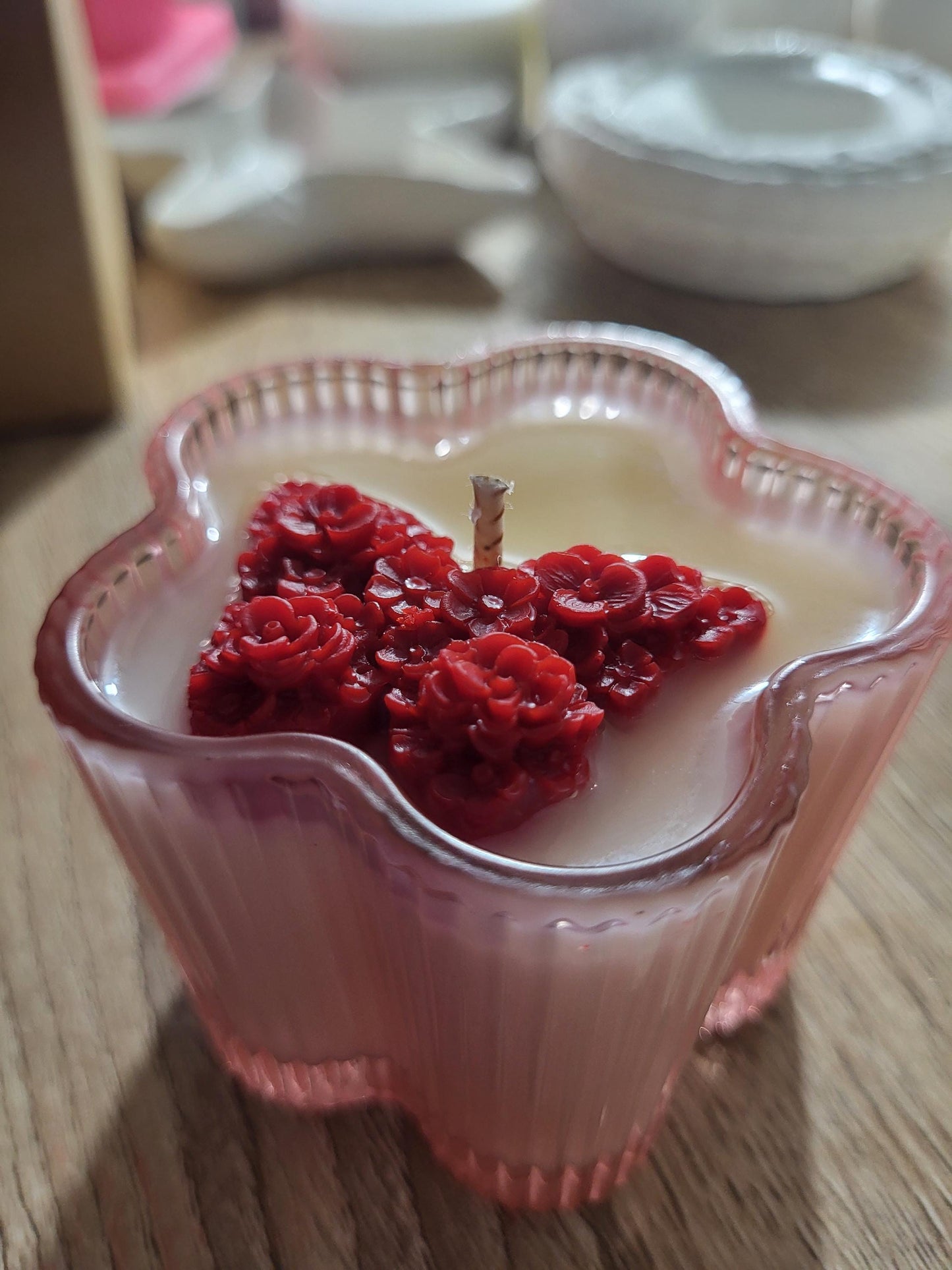 Butterfly Flower Soy Candle: Pear & Freesia Scent, Vegan Floral Wax Art