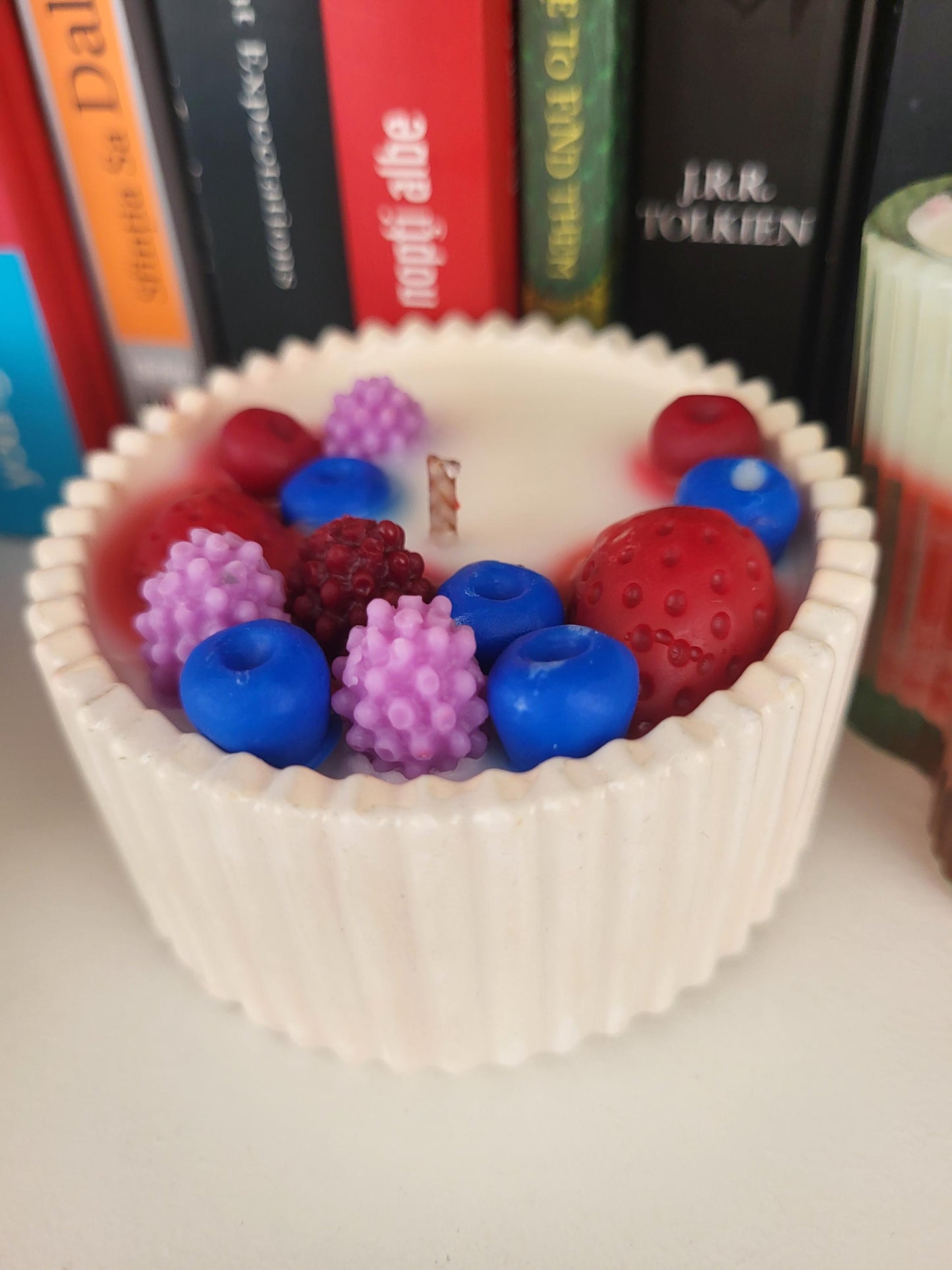 Pear & Freesia Scented Candle: Handmade Cement Pot, Soy Wax with Berries