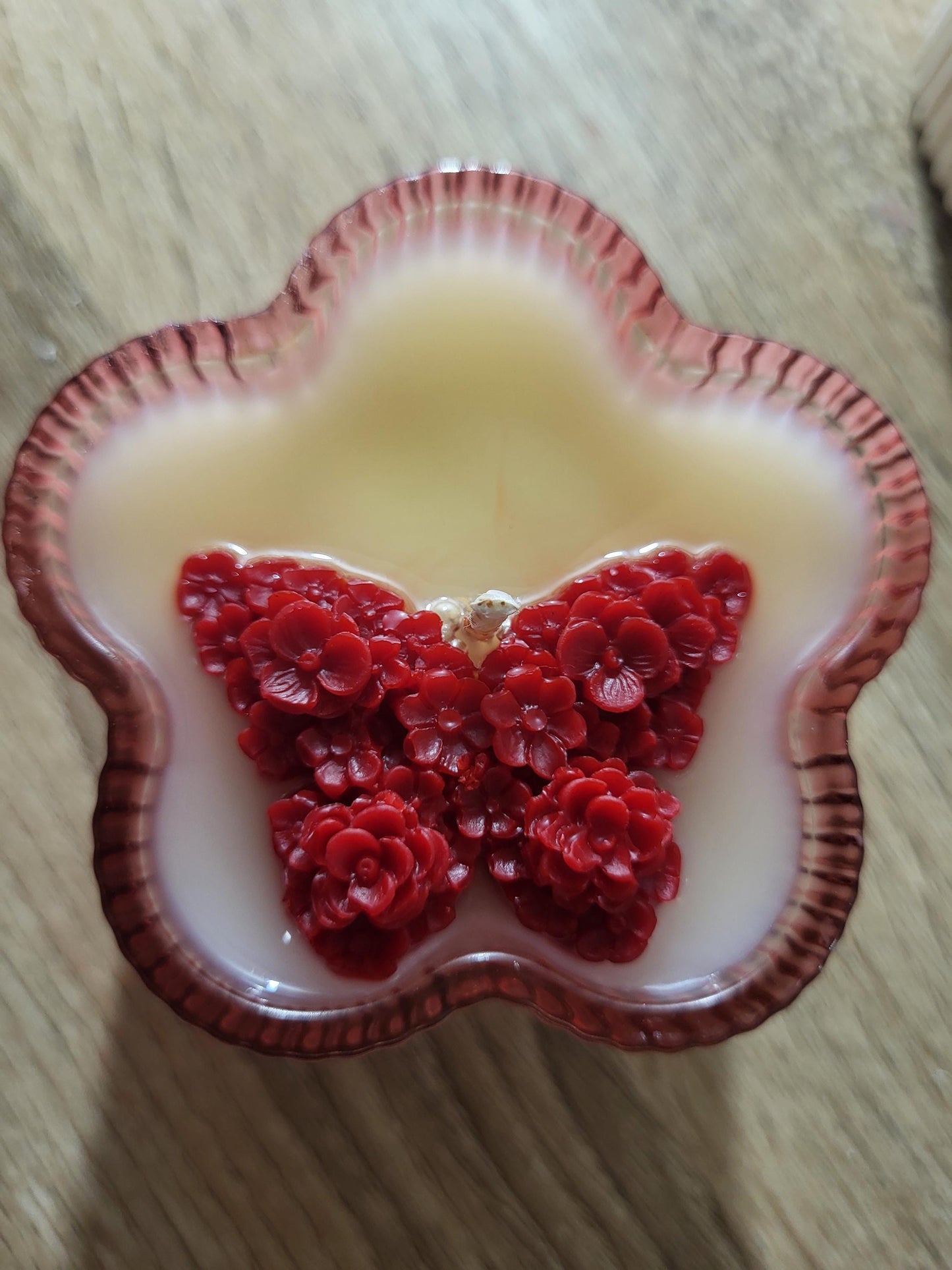 Butterfly Flower Soy Candle: Pear & Freesia Scent, Vegan Floral Wax Art