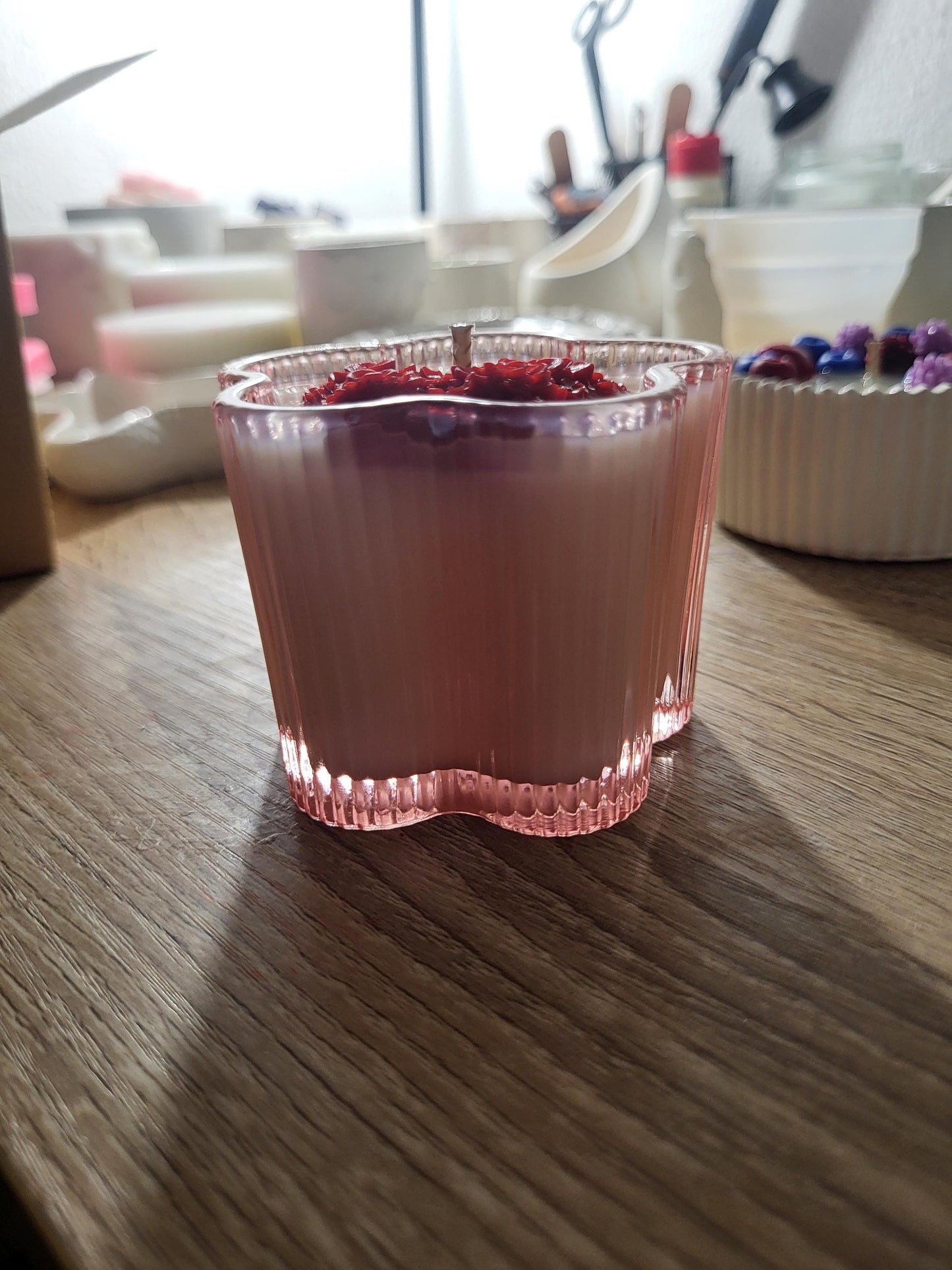 Butterfly Flower Soy Candle: Pear & Freesia Scent, Vegan Floral Wax Art