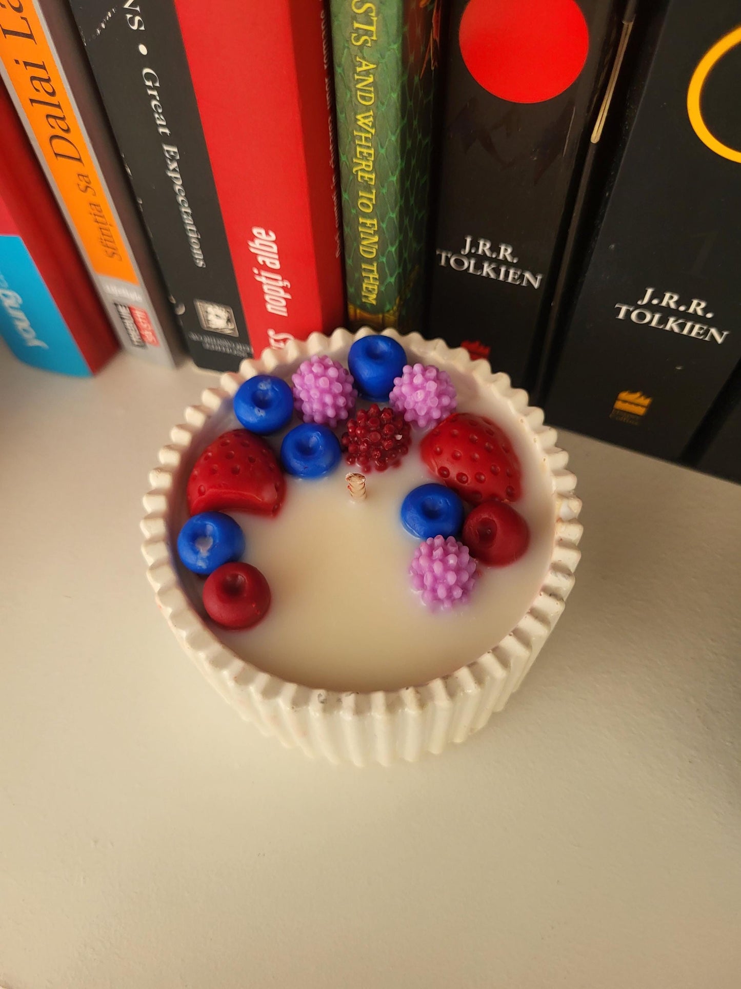 Pear & Freesia Scented Candle: Handmade Cement Pot, Soy Wax with Berries