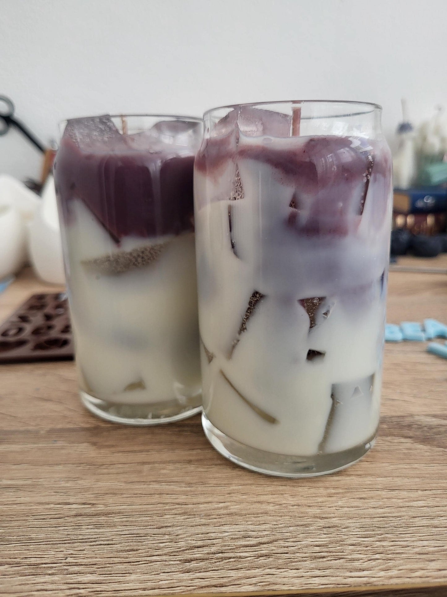 Bougie au café glacé : parfum vanille latte, bougie en cire de soja végétalienne