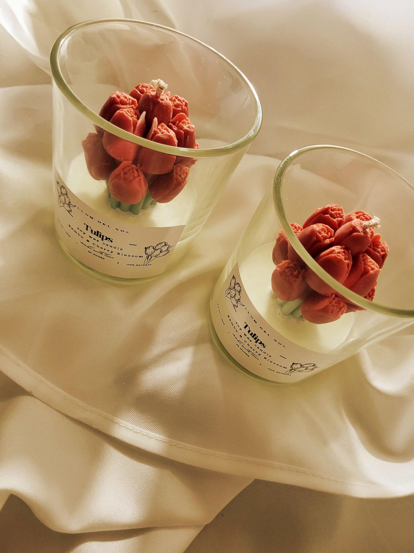 Tulip Bouquet Candle in Glass: Handcrafted Soy Wax Floral Gift