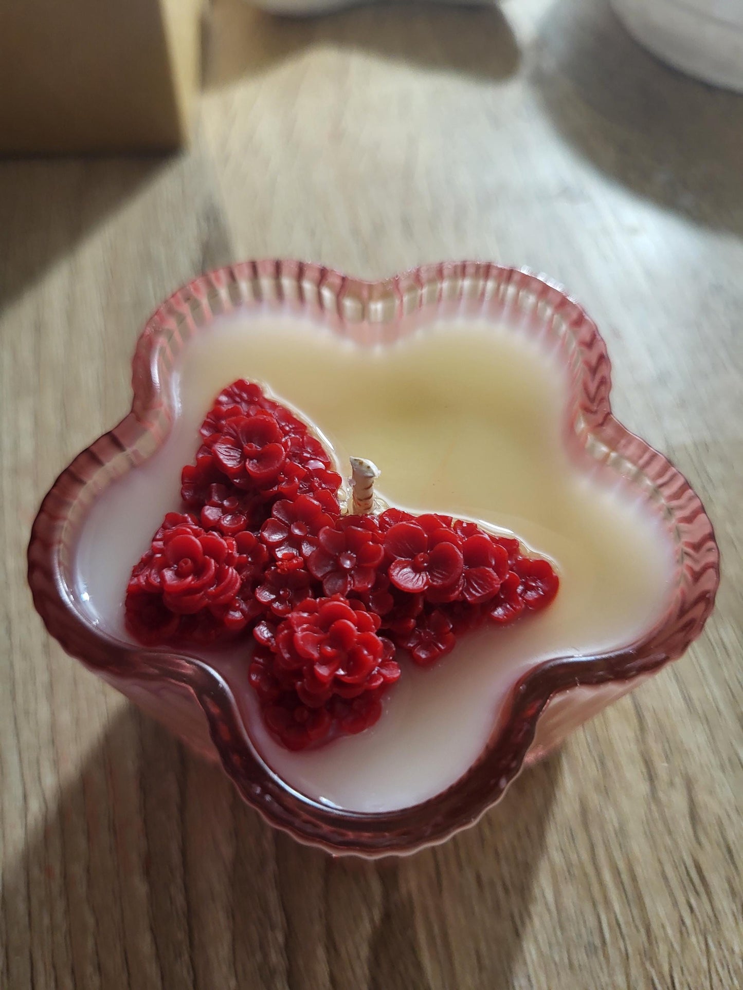 Butterfly Flower Soy Candle: Pear & Freesia Scent, Vegan Floral Wax Art