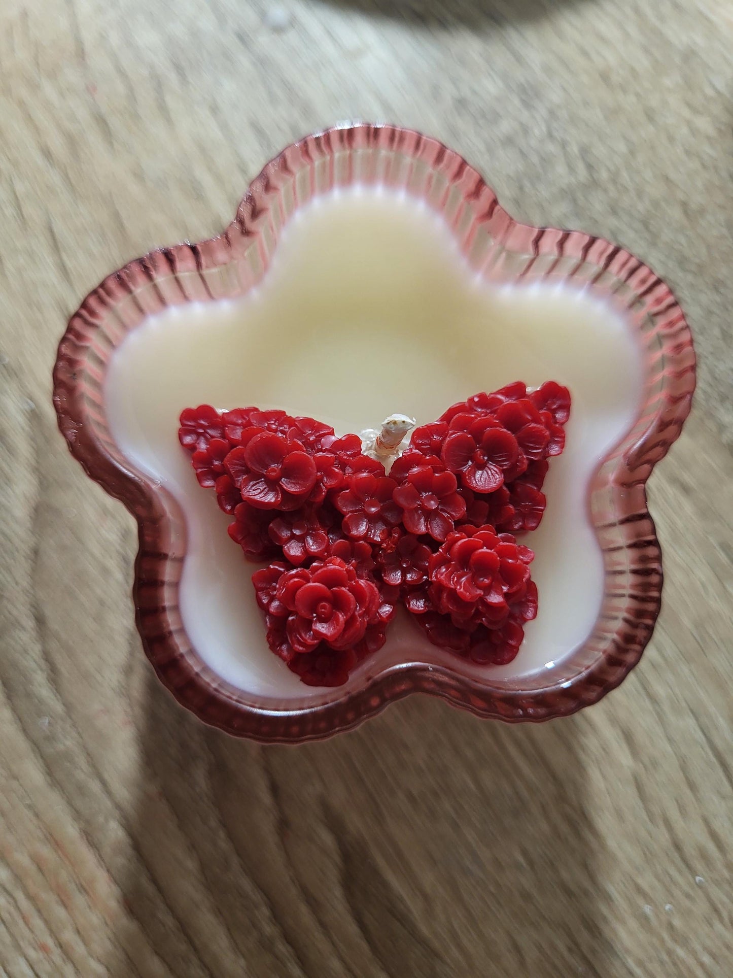 Butterfly Flower Soy Candle: Pear & Freesia Scent, Vegan Floral Wax Art