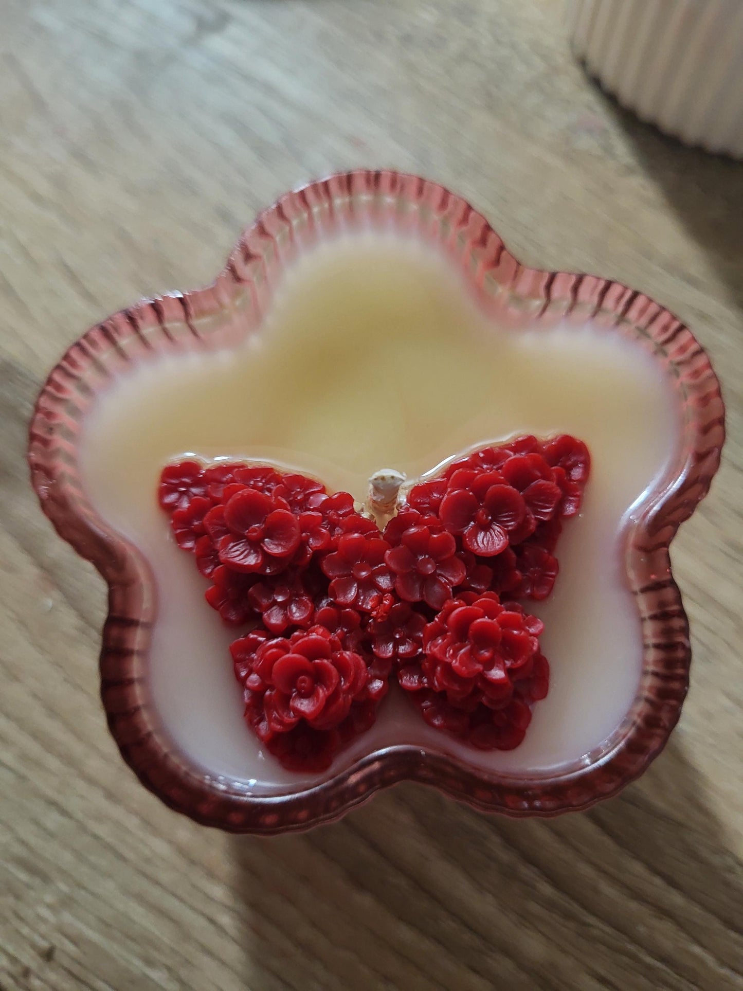Butterfly Flower Soy Candle: Pear & Freesia Scent, Vegan Floral Wax Art
