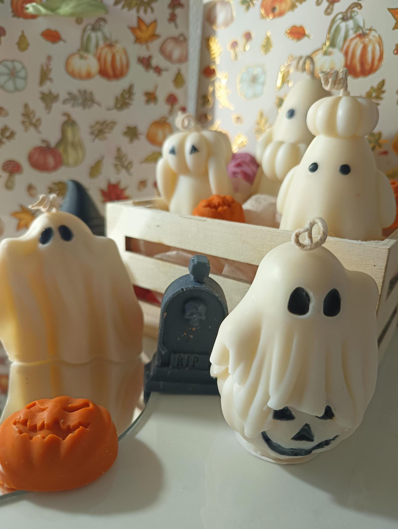 Haunted Sweets Wax Ghost Candles – Handmade Soy Wax Halloween Decor – Vanilla, Almond Macaron & Sea Salt Blend