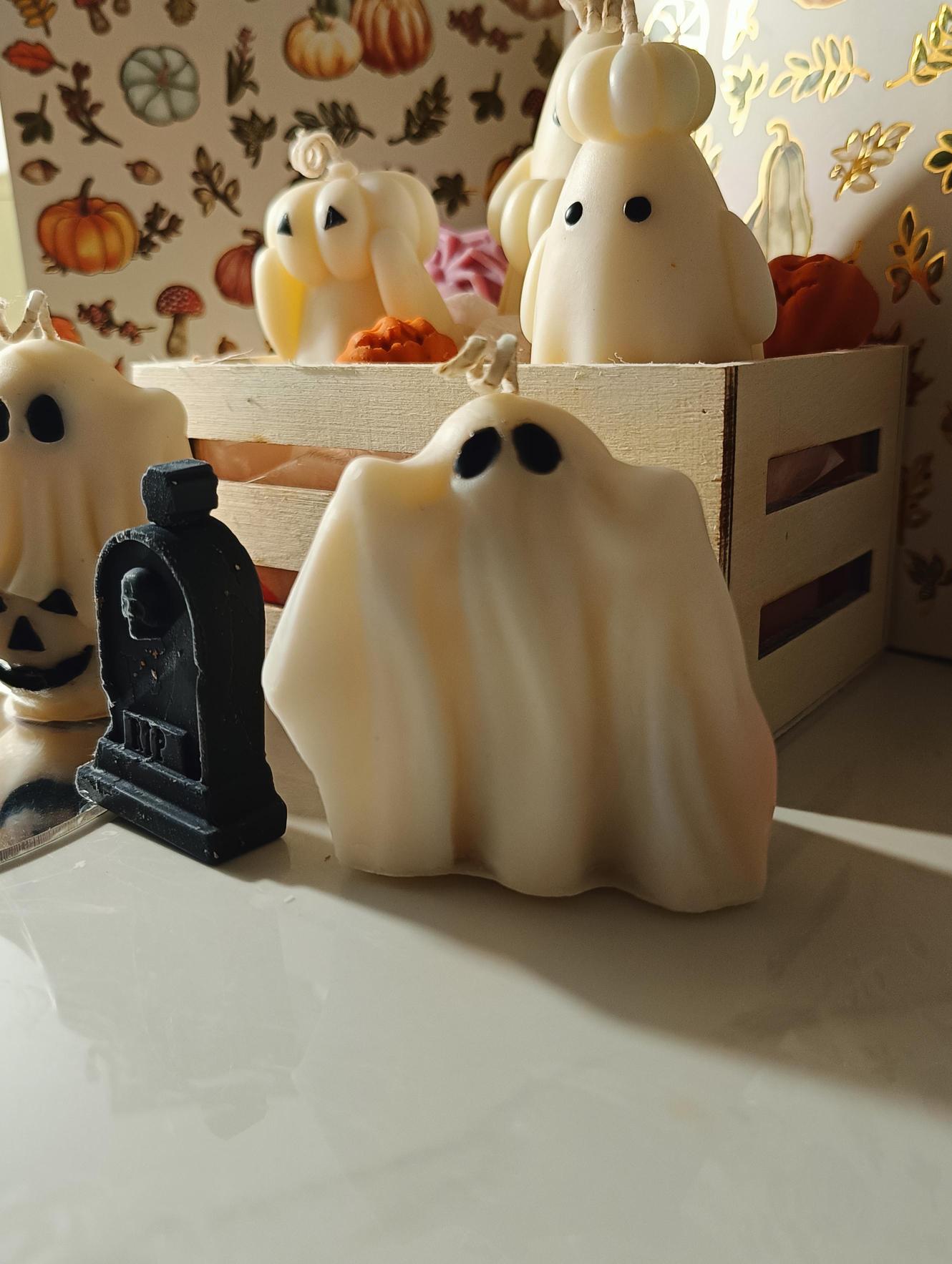 Haunted Sweets Wax Ghost Candles – Handmade Soy Wax Halloween Decor – Vanilla, Almond Macaron & Sea Salt Blend