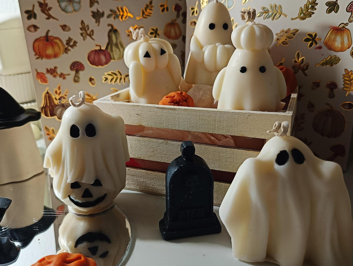 Haunted Sweets Wax Ghost Candles – Handmade Soy Wax Halloween Decor – Vanilla, Almond Macaron & Sea Salt Blend