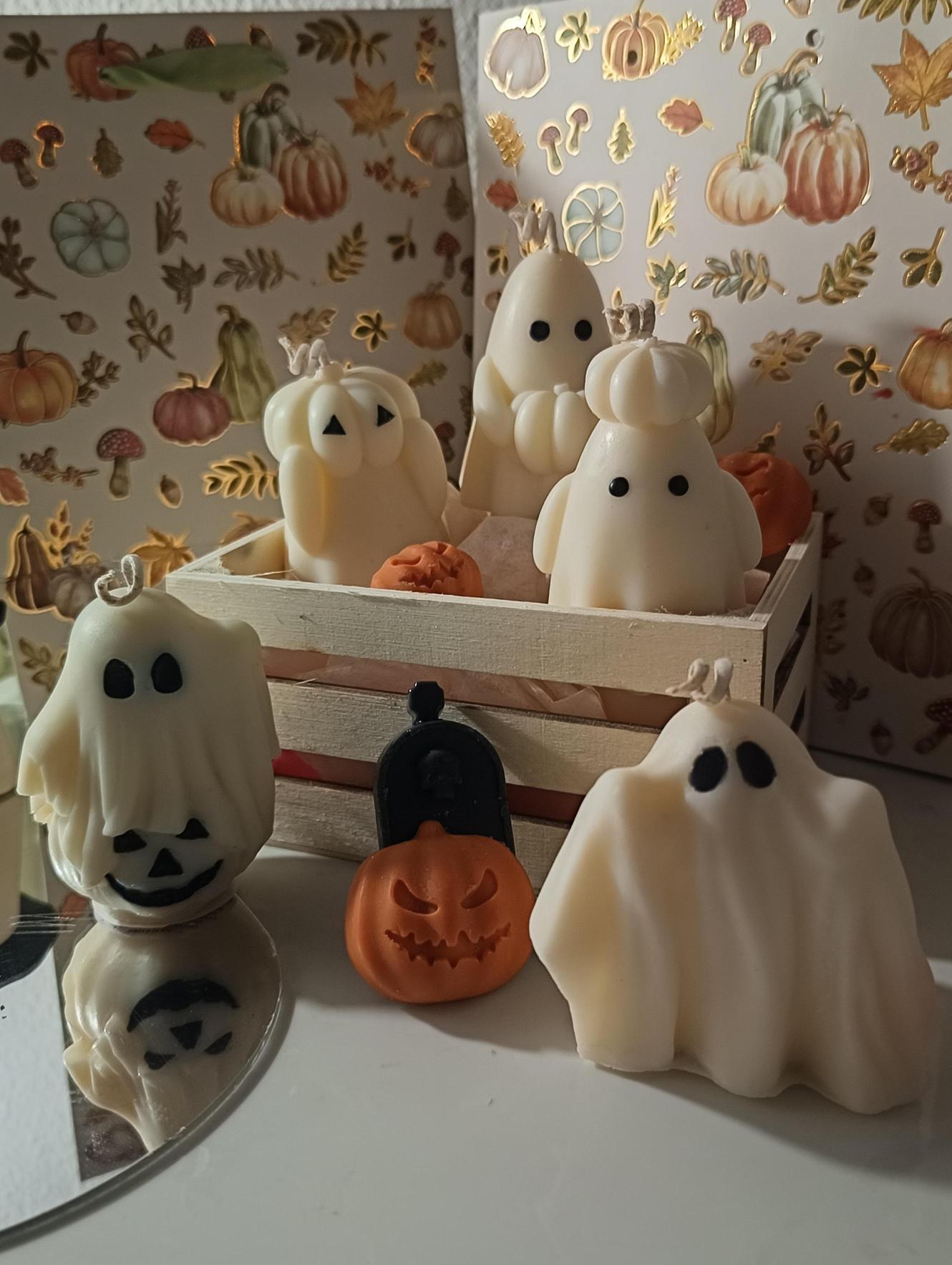 Haunted Sweets Wax Ghost Candles – Handmade Soy Wax Halloween Decor – Vanilla, Almond Macaron & Sea Salt Blend