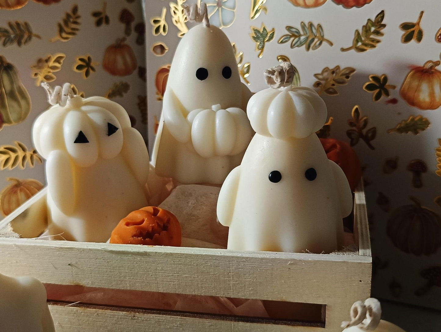 Haunted Sweets Wax Ghost Candles – Handmade Soy Wax Halloween Decor – Vanilla, Almond Macaron & Sea Salt Blend