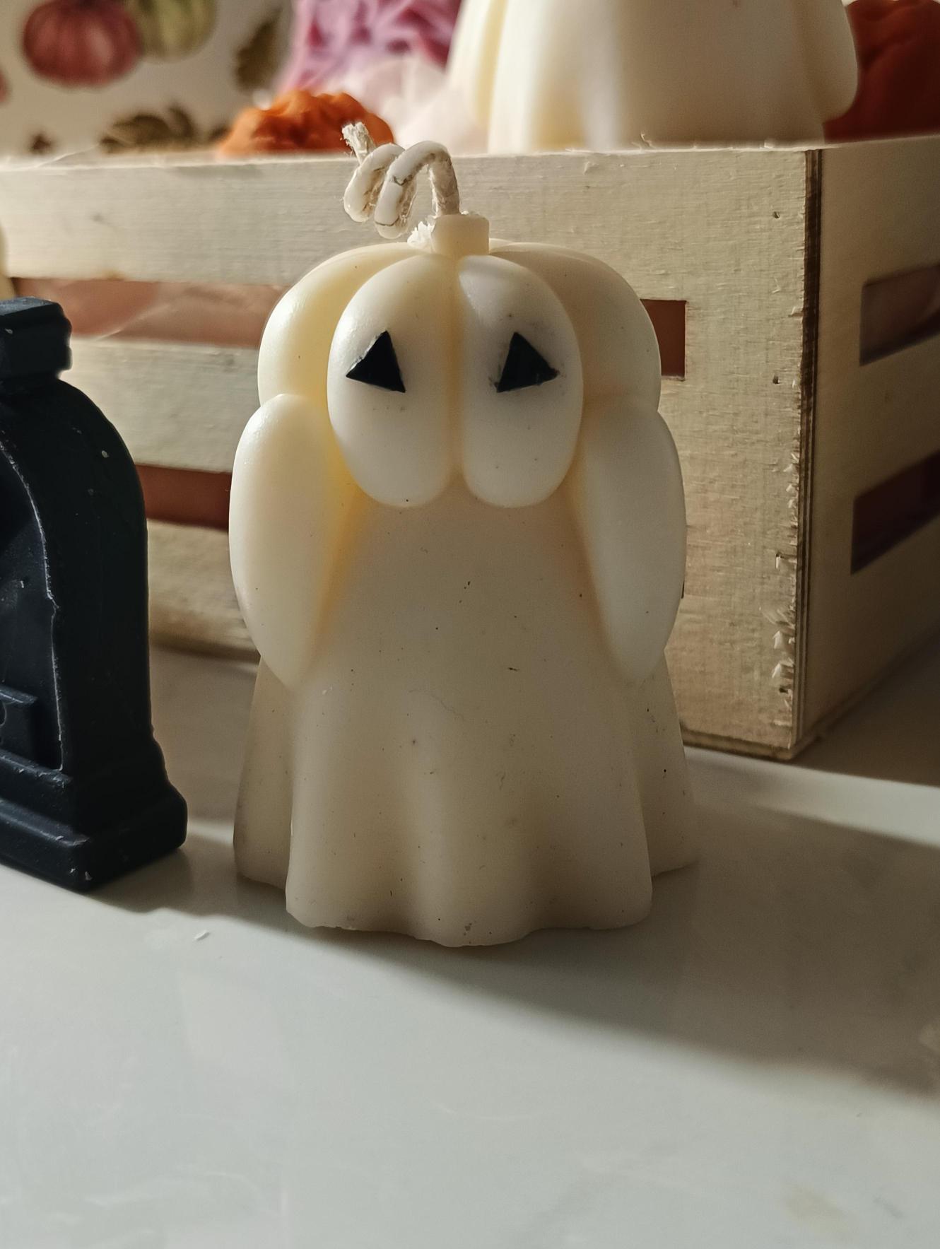 Haunted Sweets Wax Ghost Candles – Handmade Soy Wax Halloween Decor – Vanilla, Almond Macaron & Sea Salt Blend
