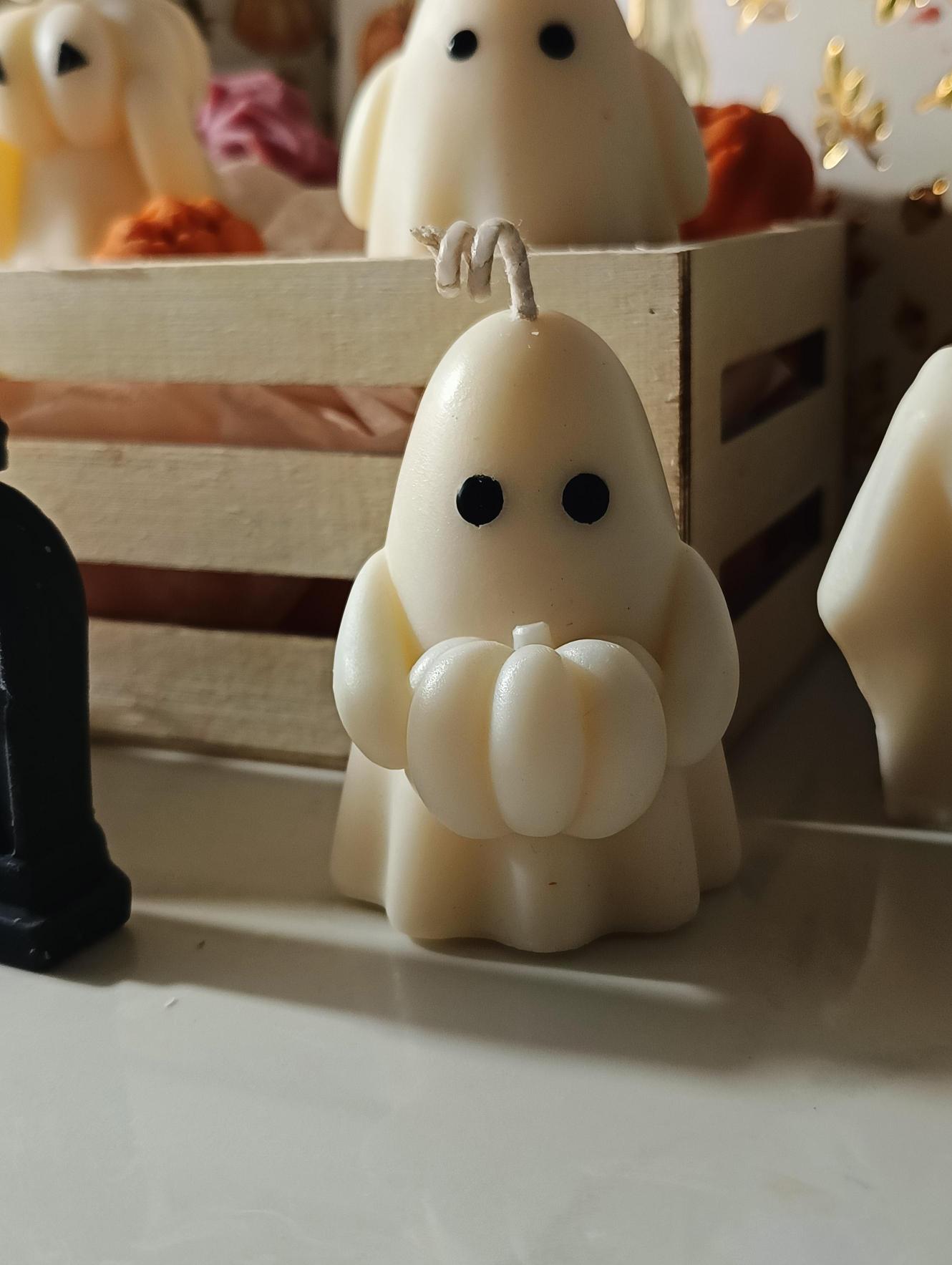 Haunted Sweets Wax Ghost Candles – Handmade Soy Wax Halloween Decor – Vanilla, Almond Macaron & Sea Salt Blend