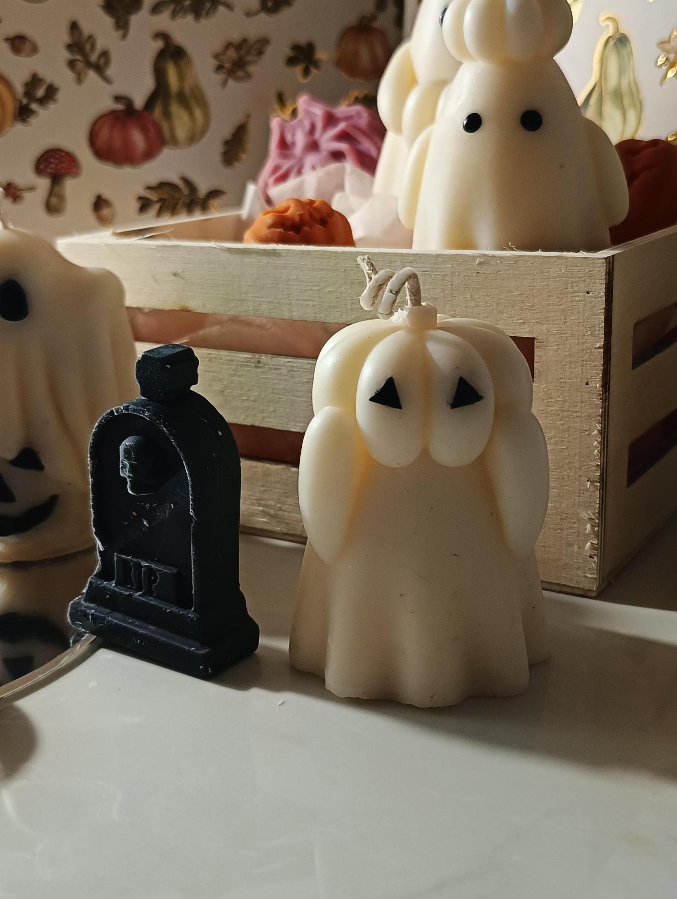 Haunted Sweets Wax Ghost Candles – Handmade Soy Wax Halloween Decor – Vanilla, Almond Macaron & Sea Salt Blend