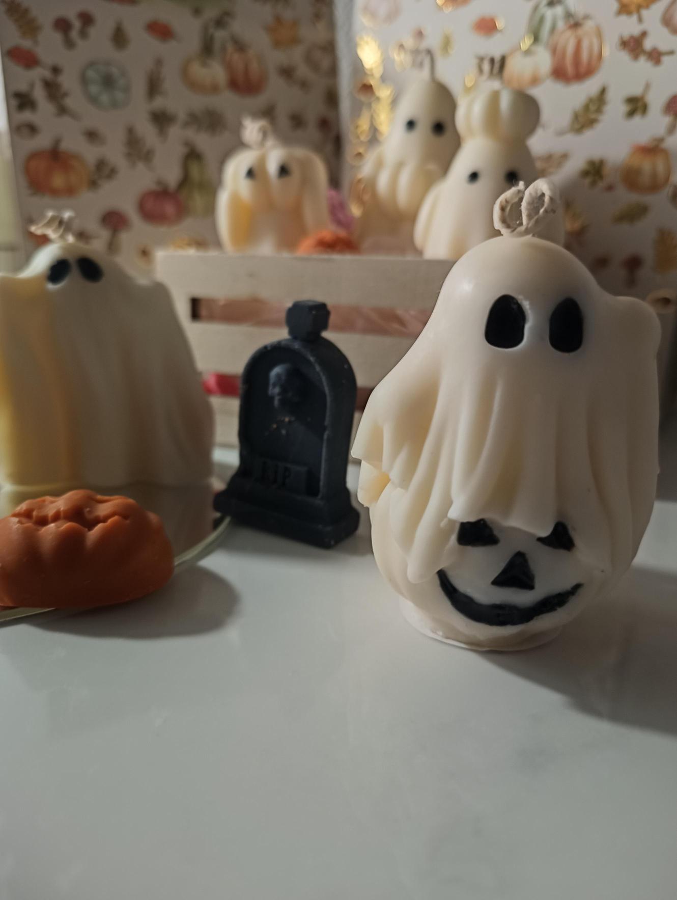 Haunted Sweets Wax Ghost Candles – Handmade Soy Wax Halloween Decor – Vanilla, Almond Macaron & Sea Salt Blend