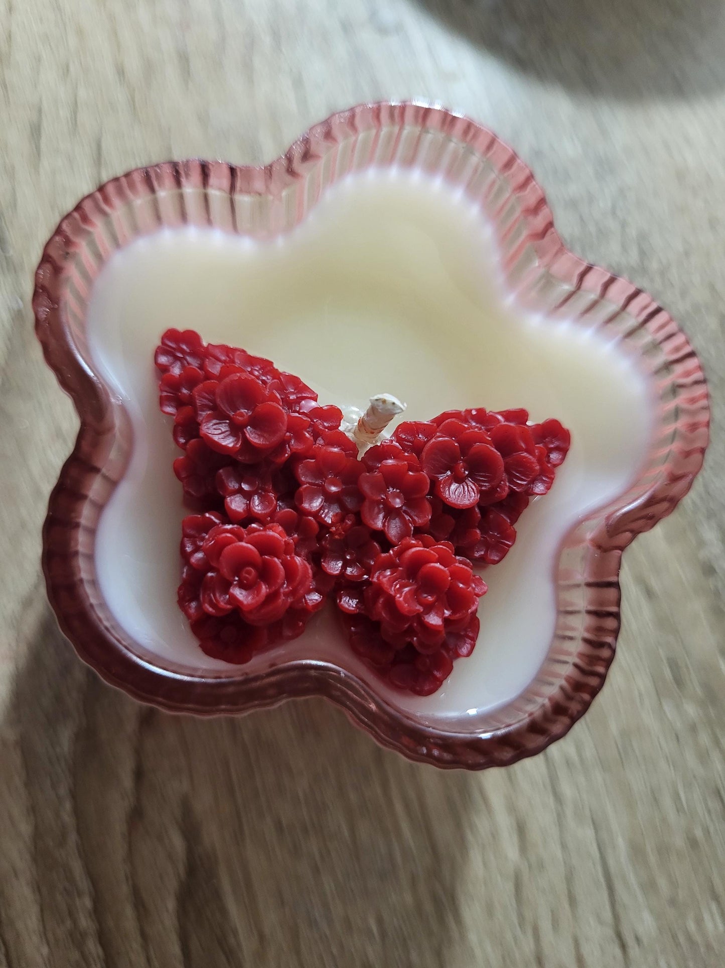 Butterfly Flower Soy Candle: Pear & Freesia Scent, Vegan Floral Wax Art