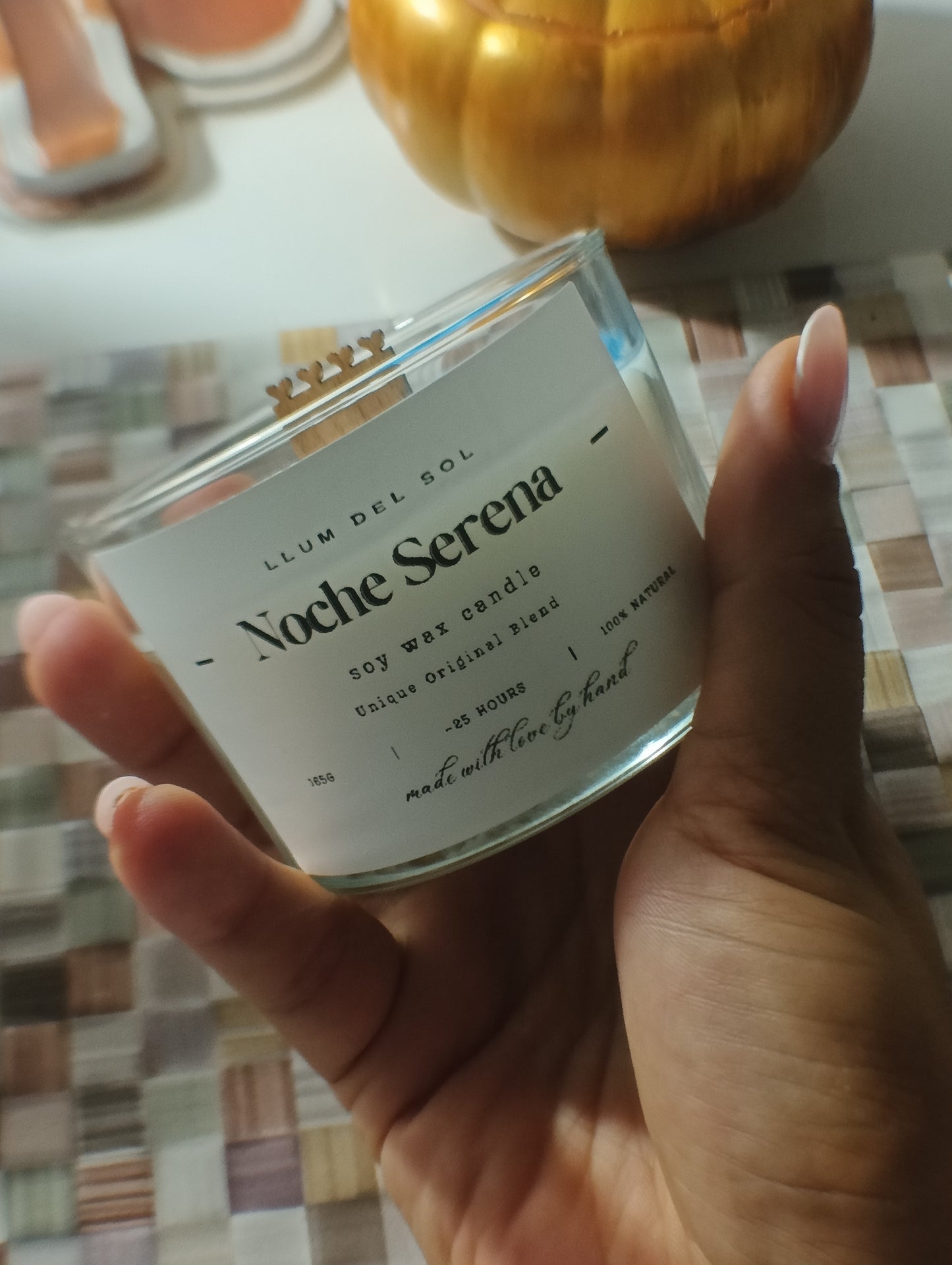 Noche Serena Soy Candle: Mediterranean Amber, Sandalwood & Lavender