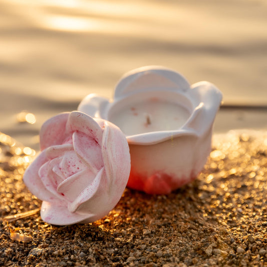 Handmade Rose Cement Candle | English Rose & Pink Petals | Romantic Floral Candle | Artisan Soy Wax Candle | Unique Gift | Rose for Mom