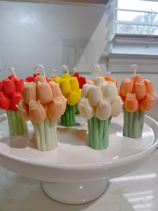 Tulip Flower Candle: Soy Wax, Vegan, Handmade Decorative Candle