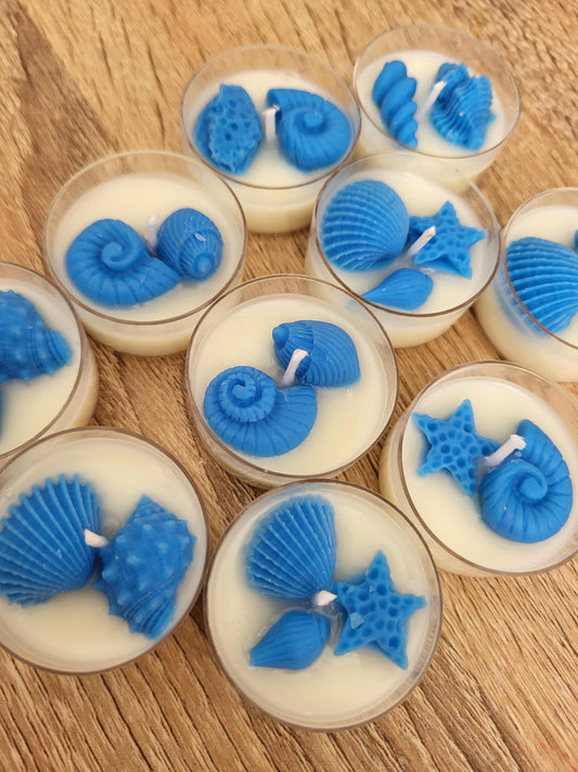 Ocean Breeze Tealight Candles: Shell & Starfish Soy Wax Melts, Beach Decor
