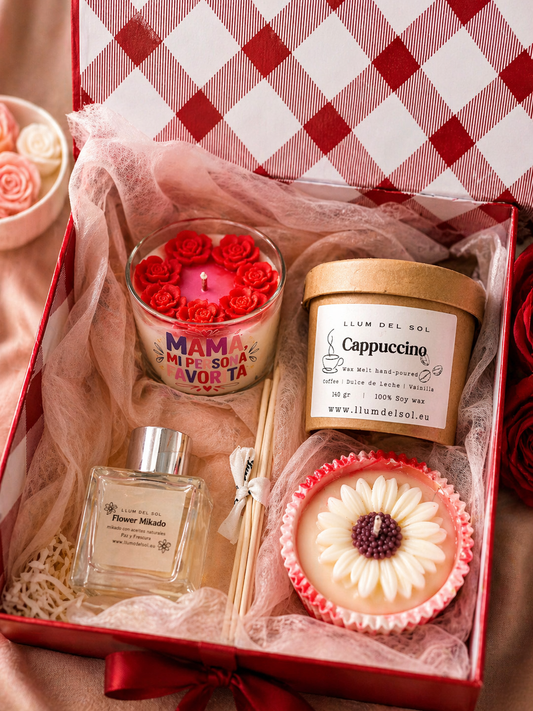 caja regalo con vela con mensaje artesanal de soja