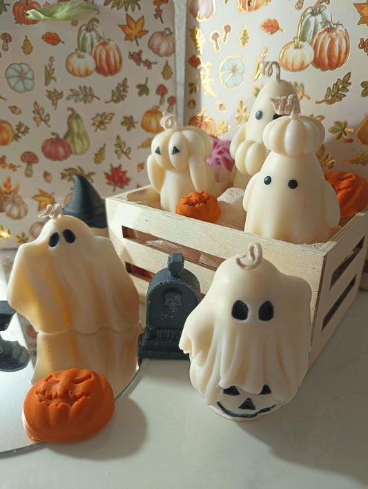 Haunted Sweets Wax Ghost Candles – Handmade Soy Wax Halloween Decor – Vanilla, Almond Macaron & Sea Salt Blend