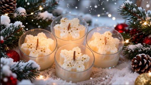 Snowflake Glow Soy Candle – Vanilla, Caramelized Apple & Santa’s Cookies | Handmade Christmas Candle