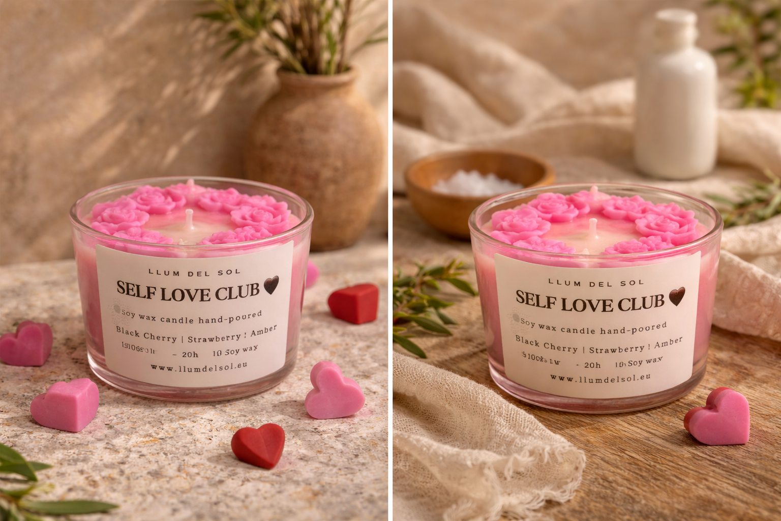 Vela artesanal con cera de soja para self care