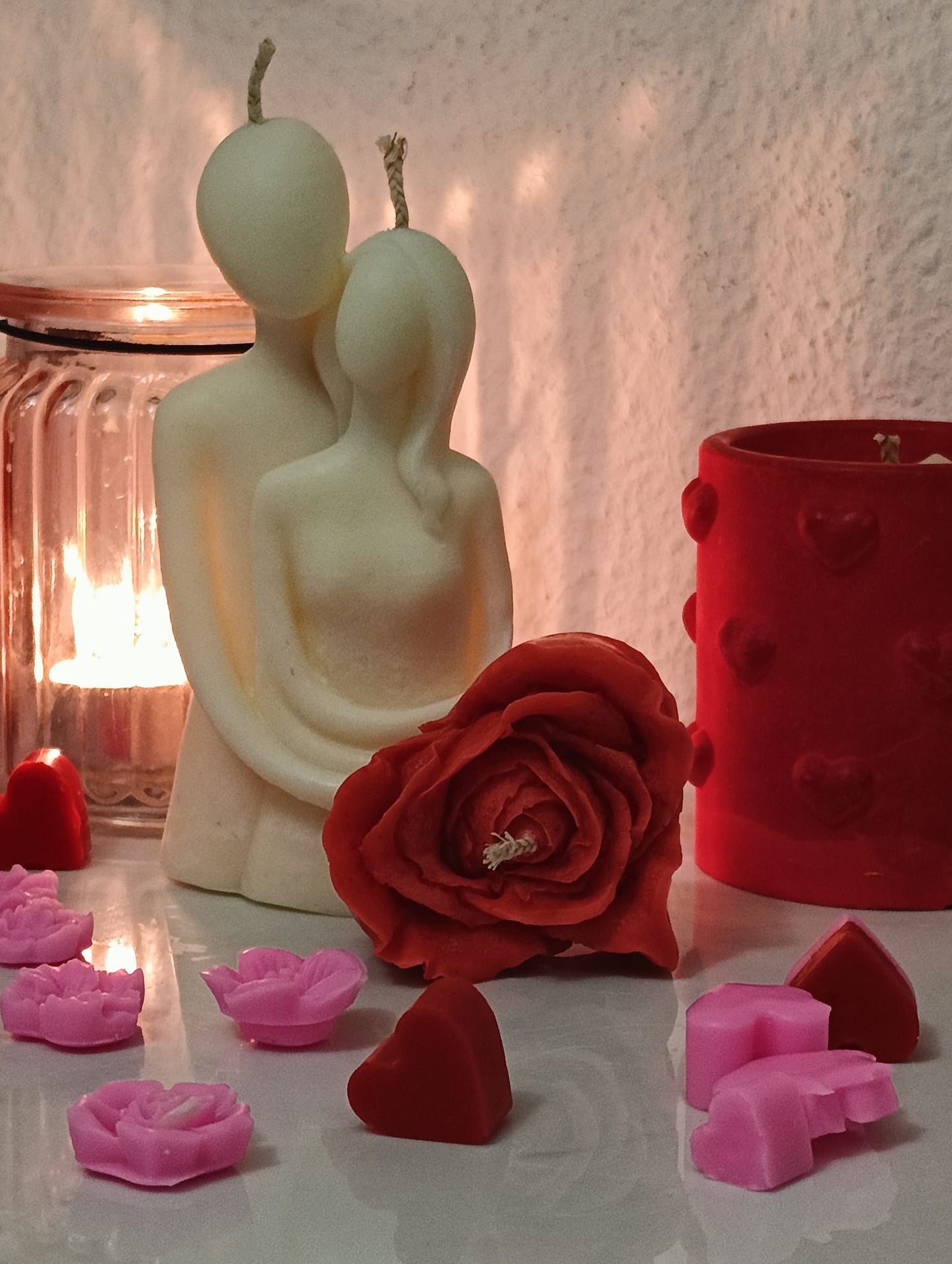 Valentine’s Soy Candle Set – Sculptural Couple & Heart Rose Candles | Soft Devotion
