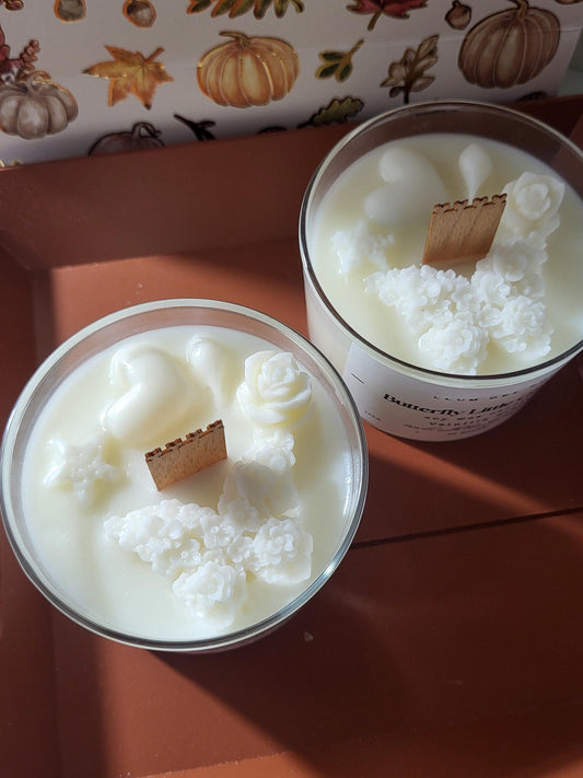 Butterfly Flower Candle: Hand-Poured Soy Wax with Wooden Wick