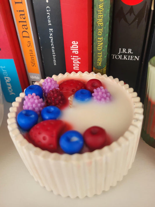 Pear & Freesia Scented Candle: Handmade Cement Pot, Soy Wax with Berries