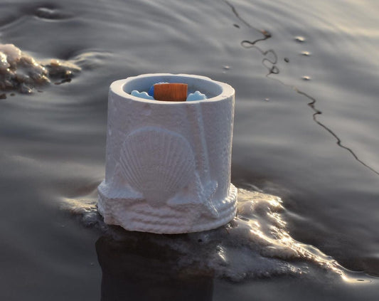 Seashell Cement Candle: Coastal Soy Wax with Wooden Wick