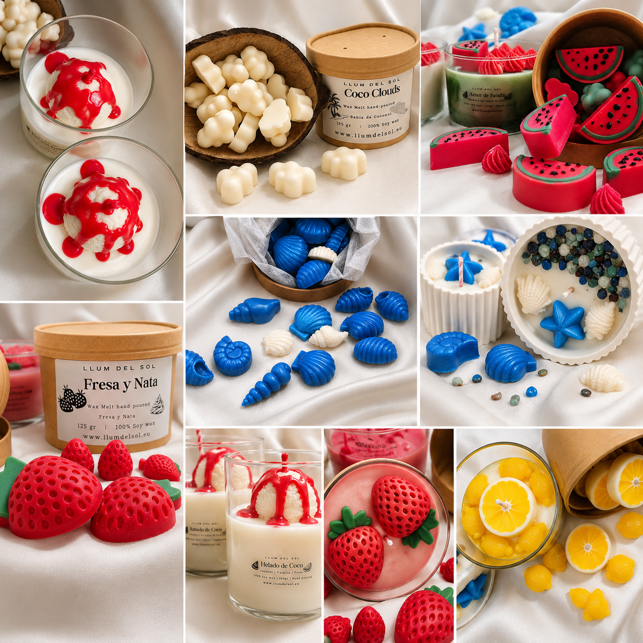 Pack Colección Verano Completa – 5 Velas + 5 Wax Melts de Cera de Soja | LLUM DEL SOL