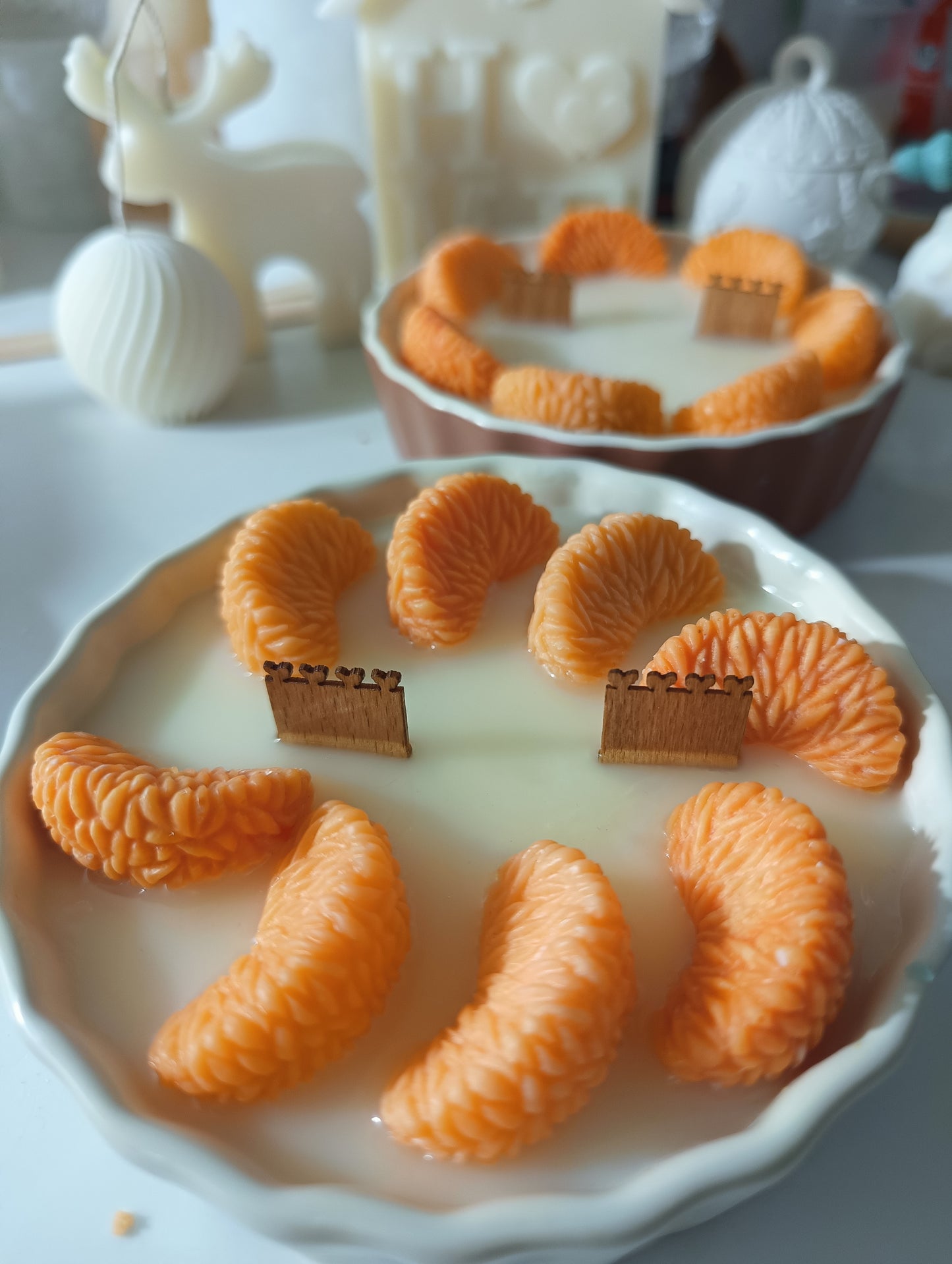 Orange Tart Candle – 250g Soy Wax Dessert Candle with Wooden Wicks | Orange Blossom Scent | White & Brown Pots