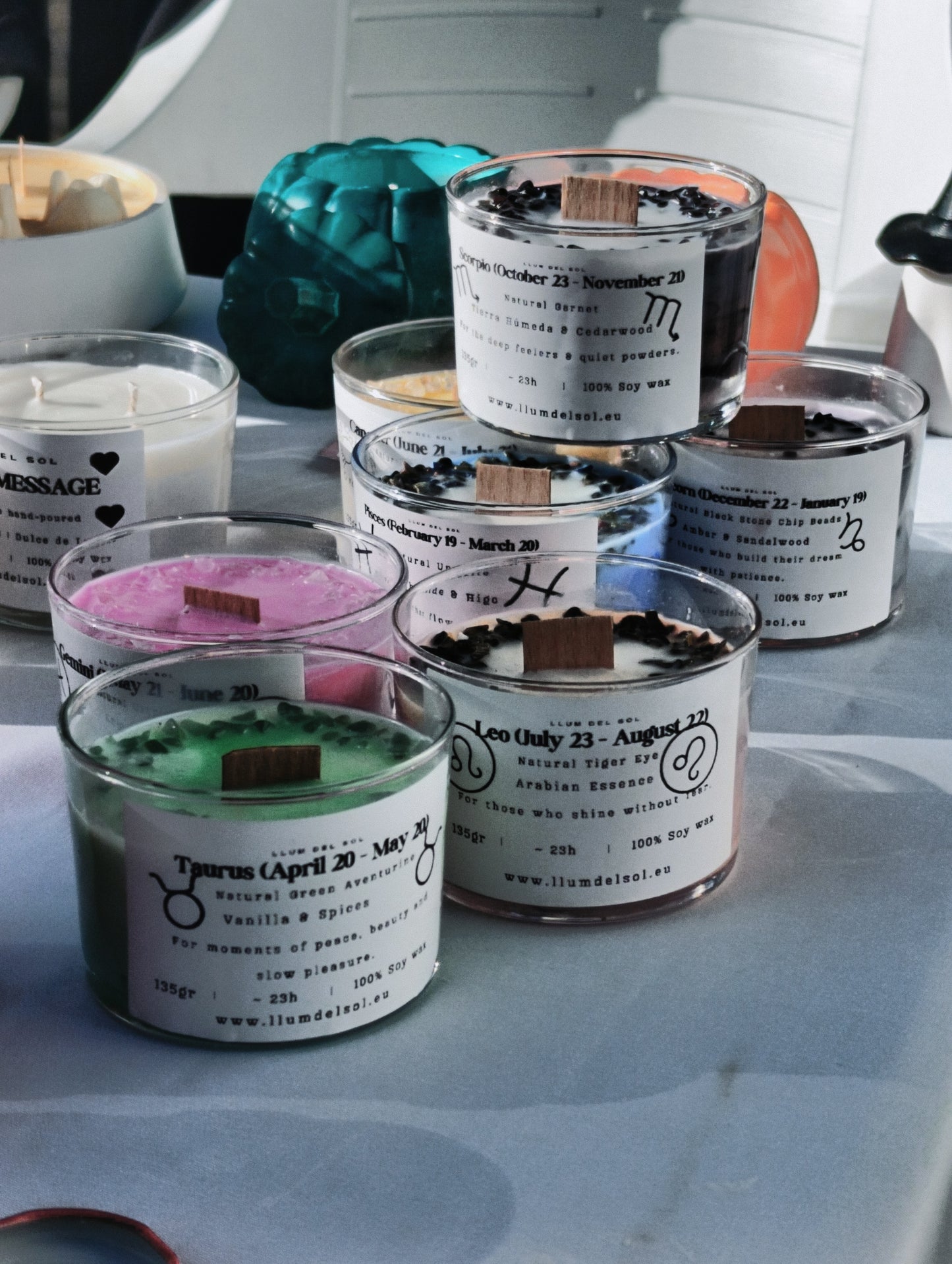 Zodiac Crystal Soy Candle Collection – Handmade with Natural Stones