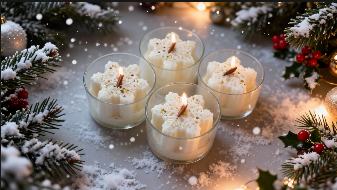 Snowflake Glow Soy Candle – Vanilla, Caramelized Apple & Santa’s Cookies | Handmade Christmas Candle