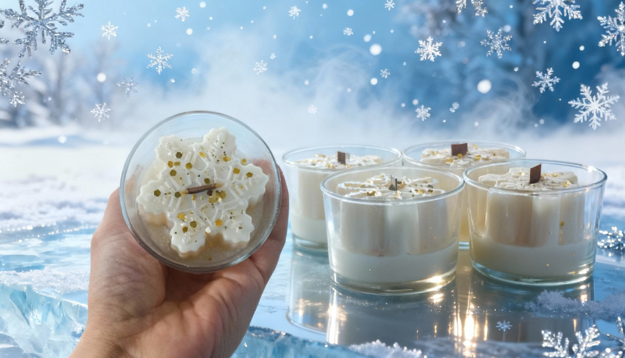 Snowflake Glow Soy Candle – Vanilla, Caramelized Apple & Santa’s Cookies | Handmade Christmas Candle